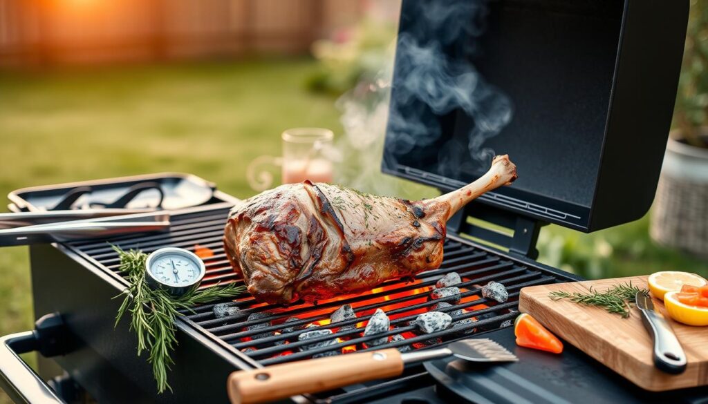 Grill Setup for Lamb Cooking