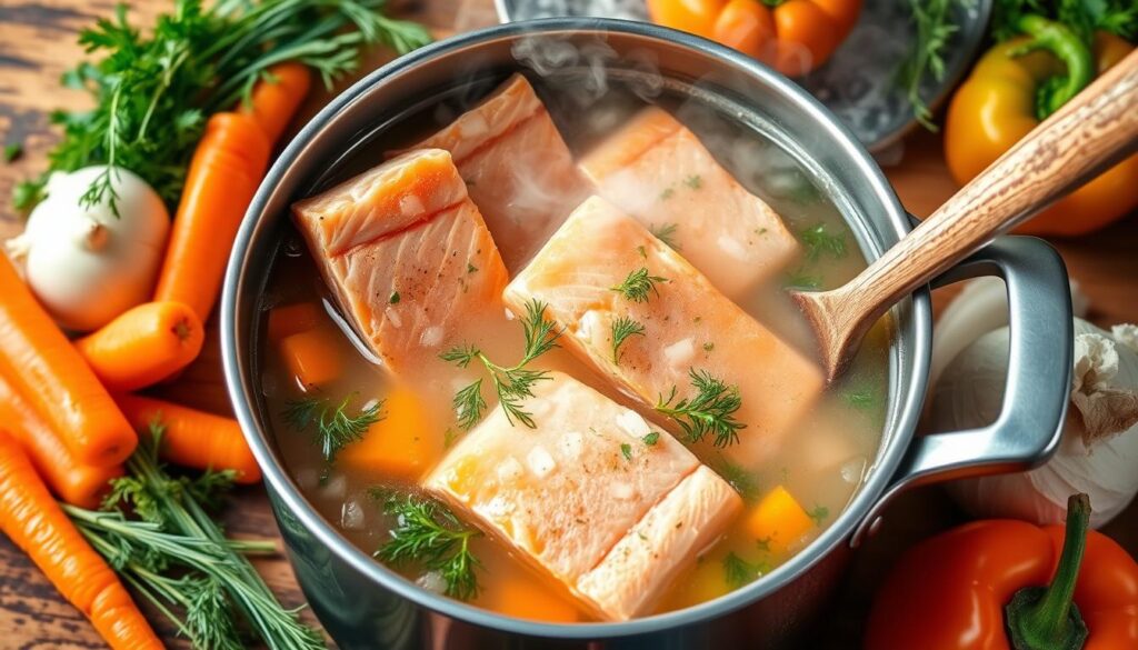 Salmon Fish Soup Broth Preparation