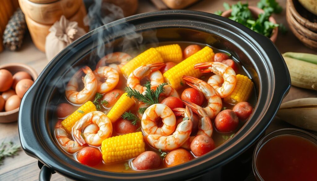 Seafood Variety in Crock Pot Shrimp Boil